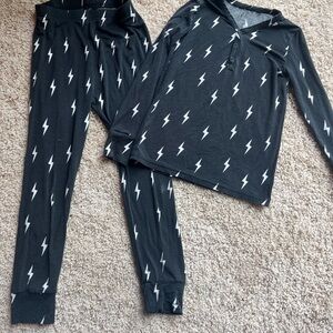 Forever French Lightning Bolt Pajama Set - Black